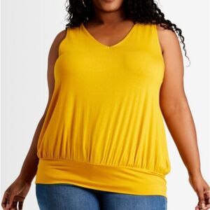 Ashley  Stewart gold V-neck sleeveless  sexy top size 26-28. Mustard Yellow
